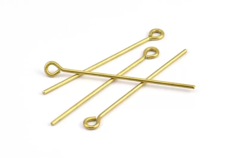 60mm Eye Pin, 25 Raw Brass Eye Pins, Findings (60x1.5mm) BS 2251