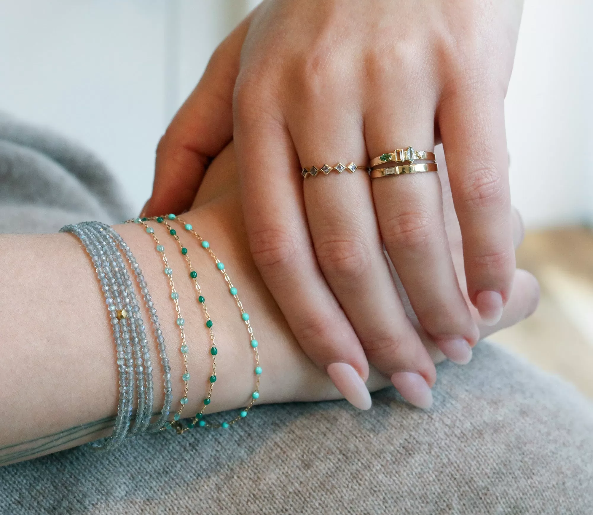 9K Gold Flat Stacking Ring with Bezel-Set Diamond Baguette