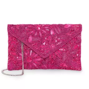 Accessorize London Women's Beaded Pink Tara Clutch Party Bag