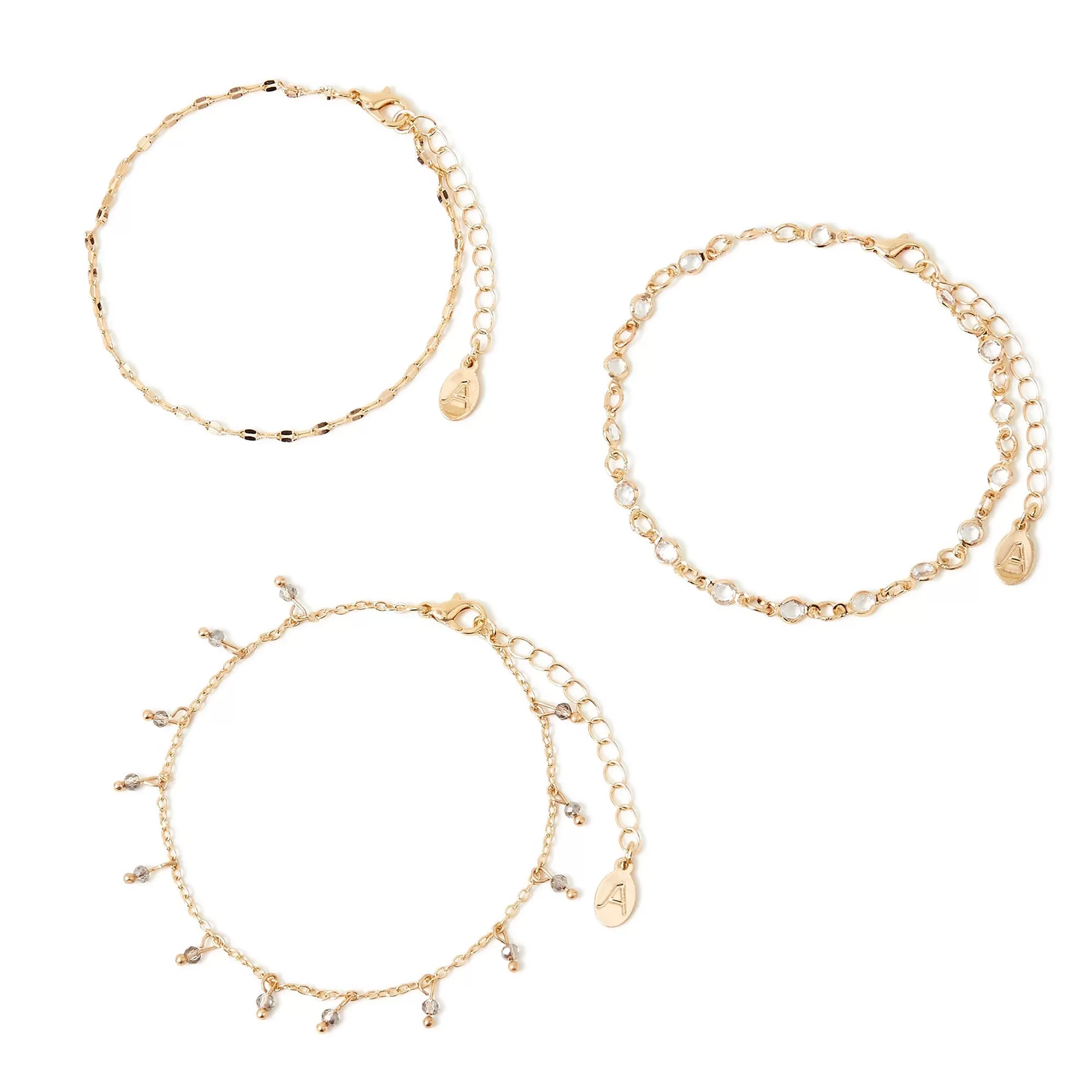 Accessorize London Women's Gold Chain And Crystal Drop Anklets Pack Of 3