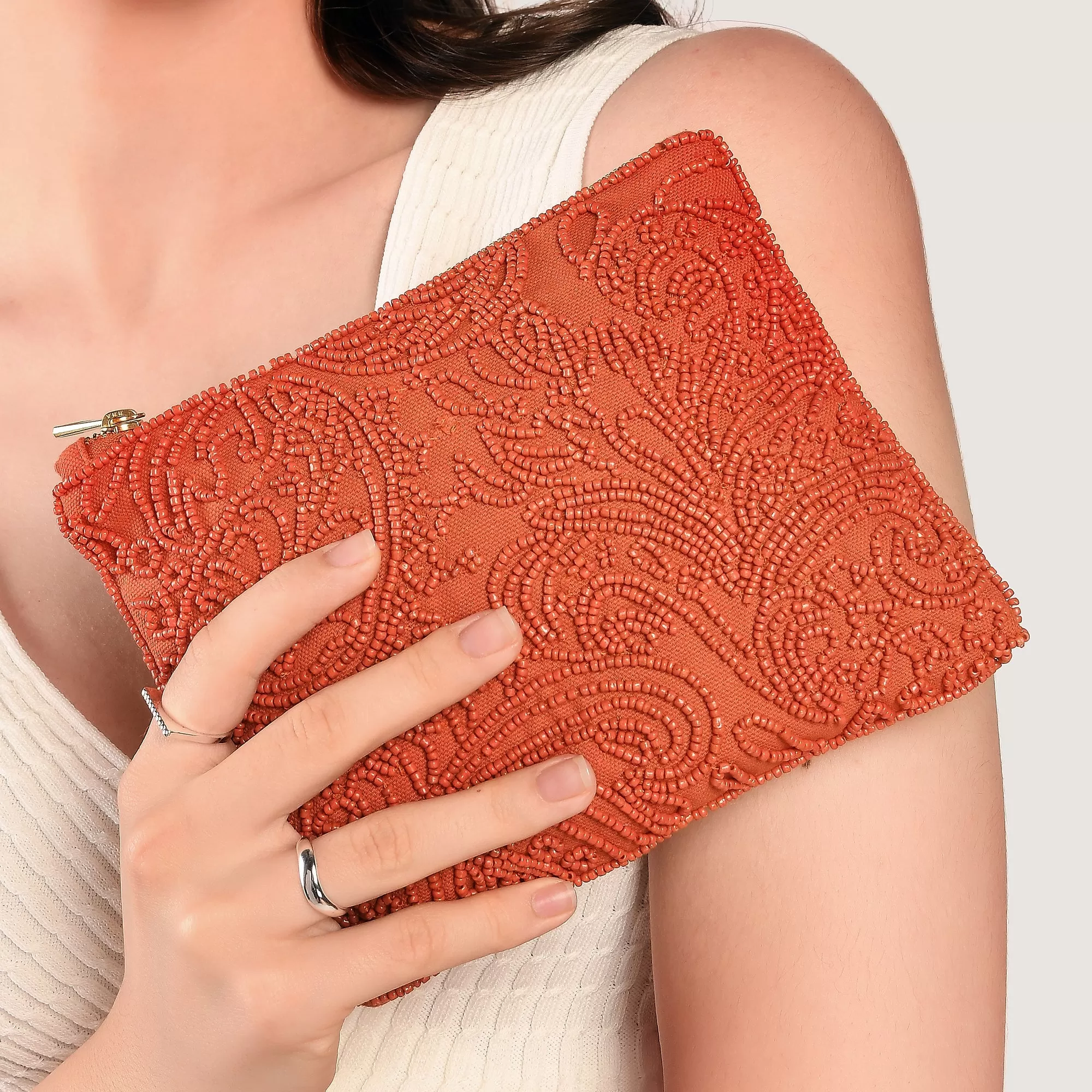 Accessorize London Women's Orange Beaded Pouch