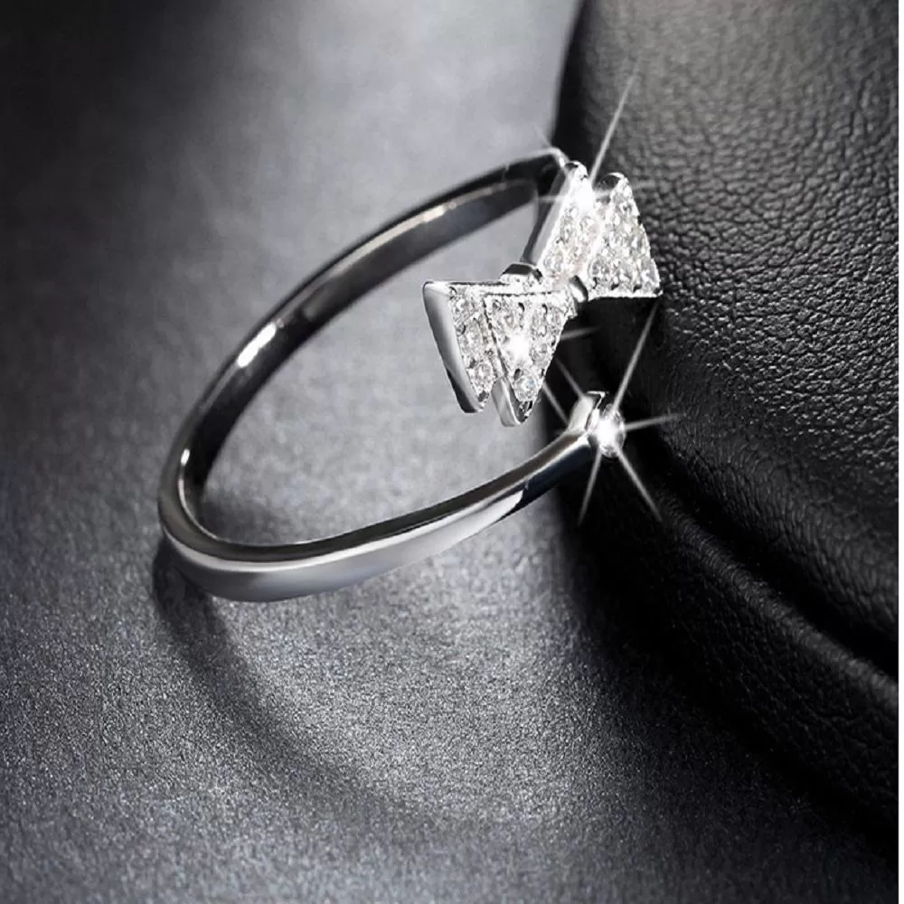 Adjustable size with Crystal Bow Party Ring