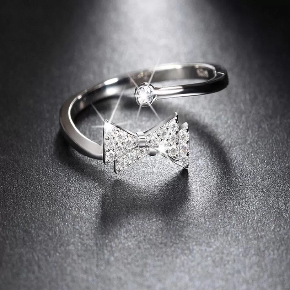 Adjustable size with Crystal Bow Party Ring