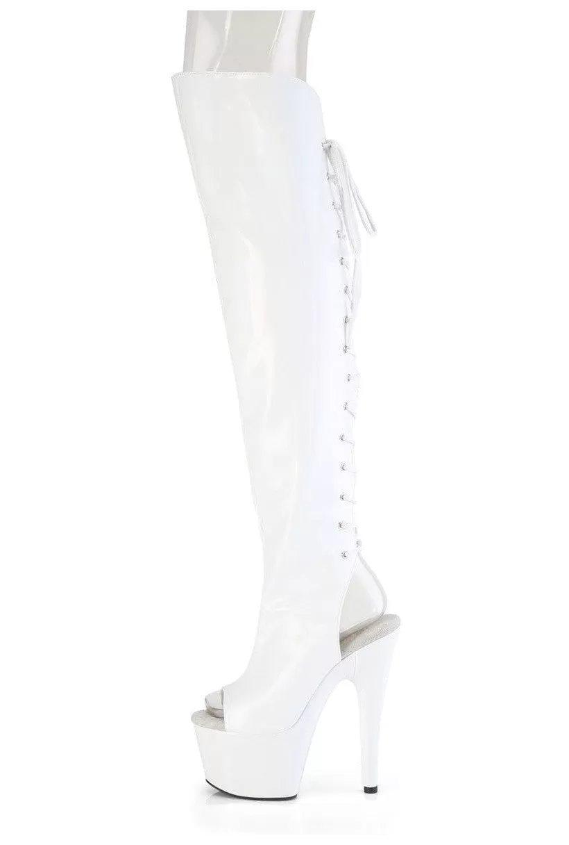 ADORE-3019HWR White Patent Knee Boot