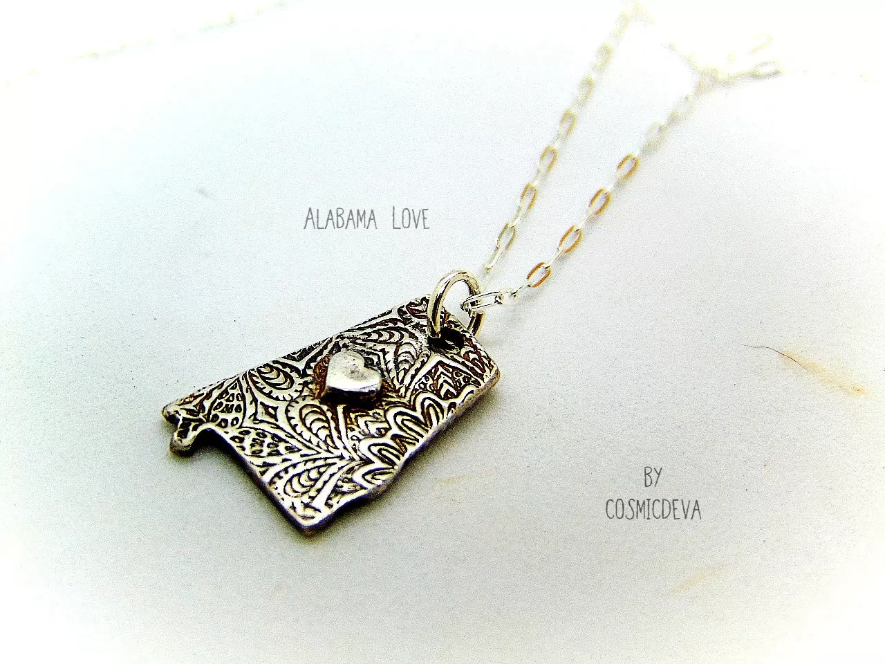 Alabama Love State Dainty Charm Sterling Silver Necklace