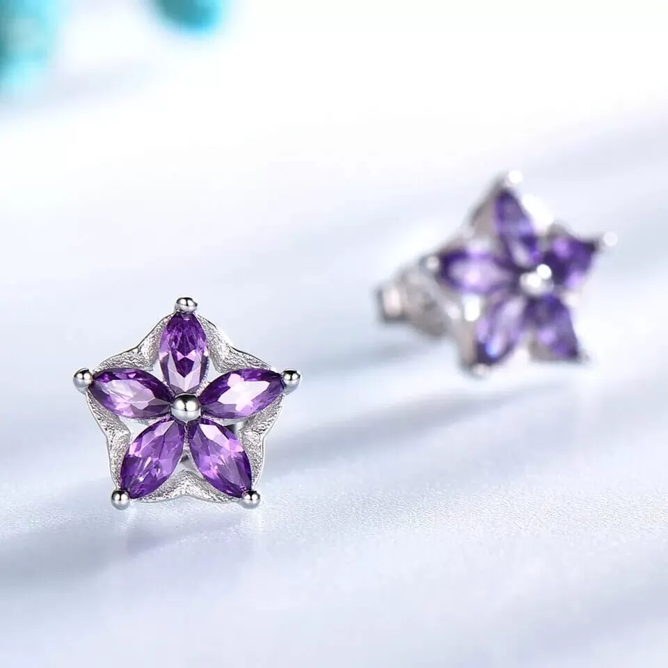 Amethyst Star Silver Stud Earrings