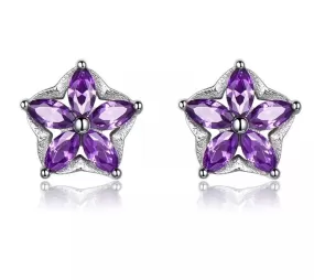 Amethyst Star Silver Stud Earrings