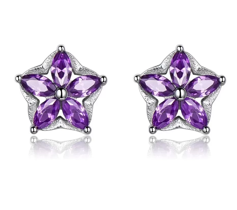 Amethyst Star Silver Stud Earrings