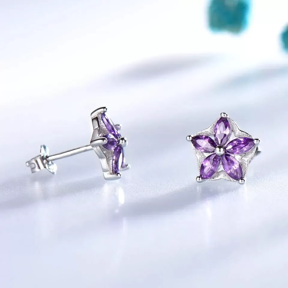 Amethyst Star Silver Stud Earrings