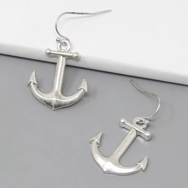 Anchor Worn Metal Finish Dangle Earrings