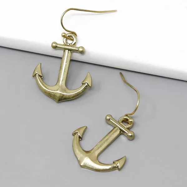 Anchor Worn Metal Finish Dangle Earrings