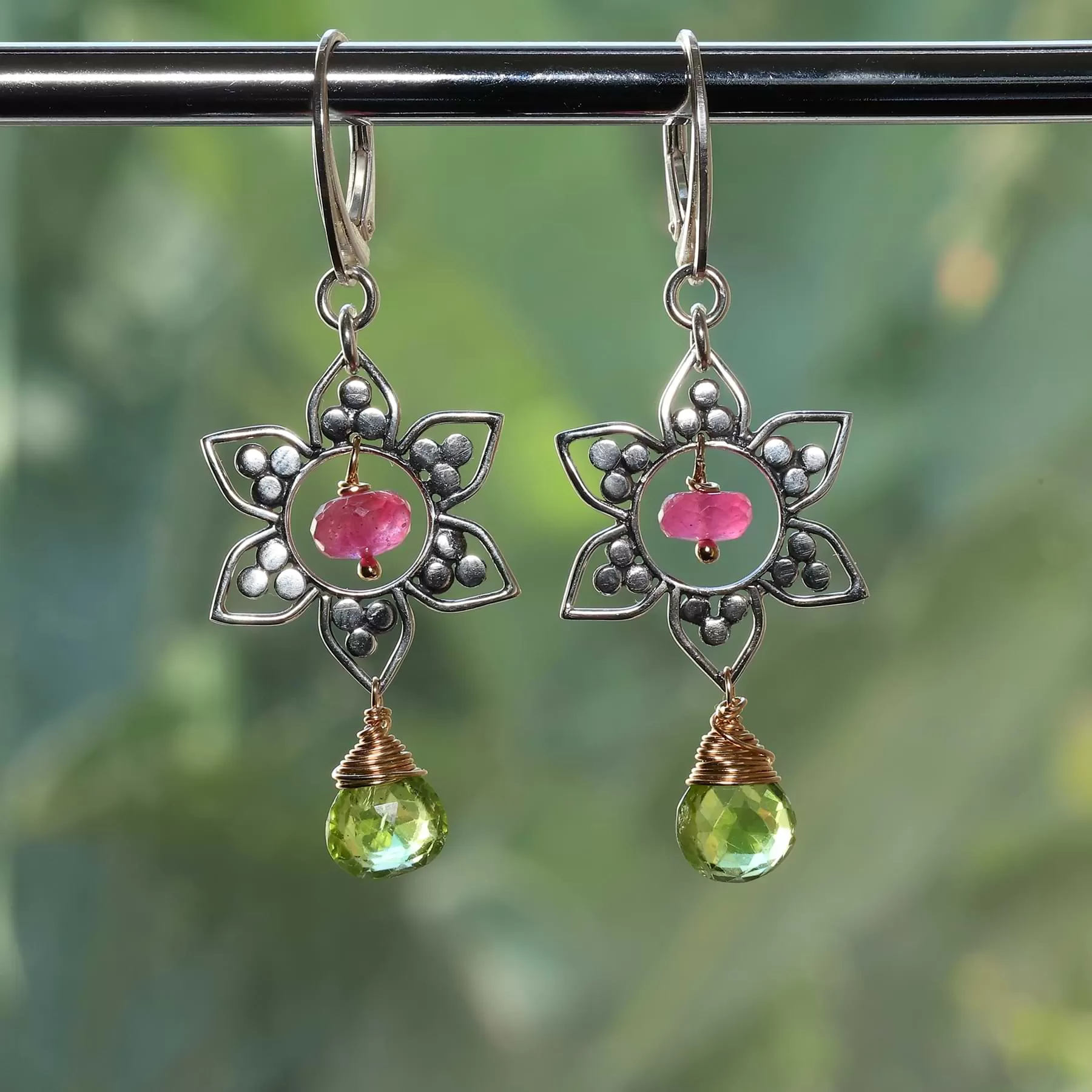 Annisa - Sterling Silver Lotus Mandala Gemstone Earrings