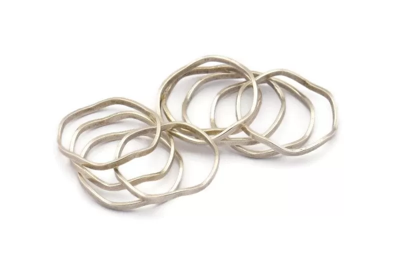 Antique Silver Circle Rings, 12 Antique Silver Plated Brass Wavy Circle Rings, Charms (20x0.80x1.5mm) E192 H0551