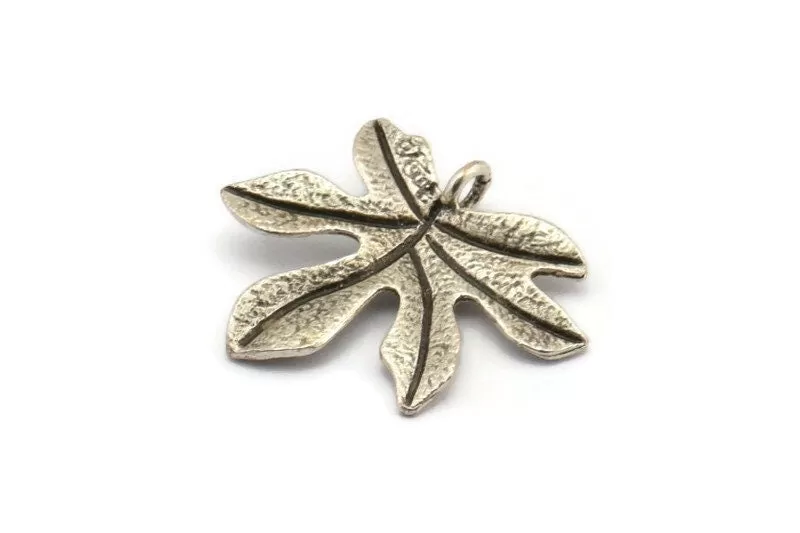 Antique Silver Leaf Pendant, 3 Antique Silver Plated Brass Leaf Pendants, Charms, Earrings, Findings (26x22x1.8mm) BS 2209 H0405