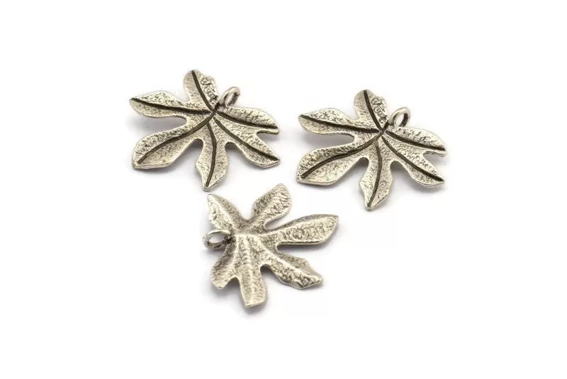 Antique Silver Leaf Pendant, 3 Antique Silver Plated Brass Leaf Pendants, Charms, Earrings, Findings (26x22x1.8mm) BS 2209 H0405