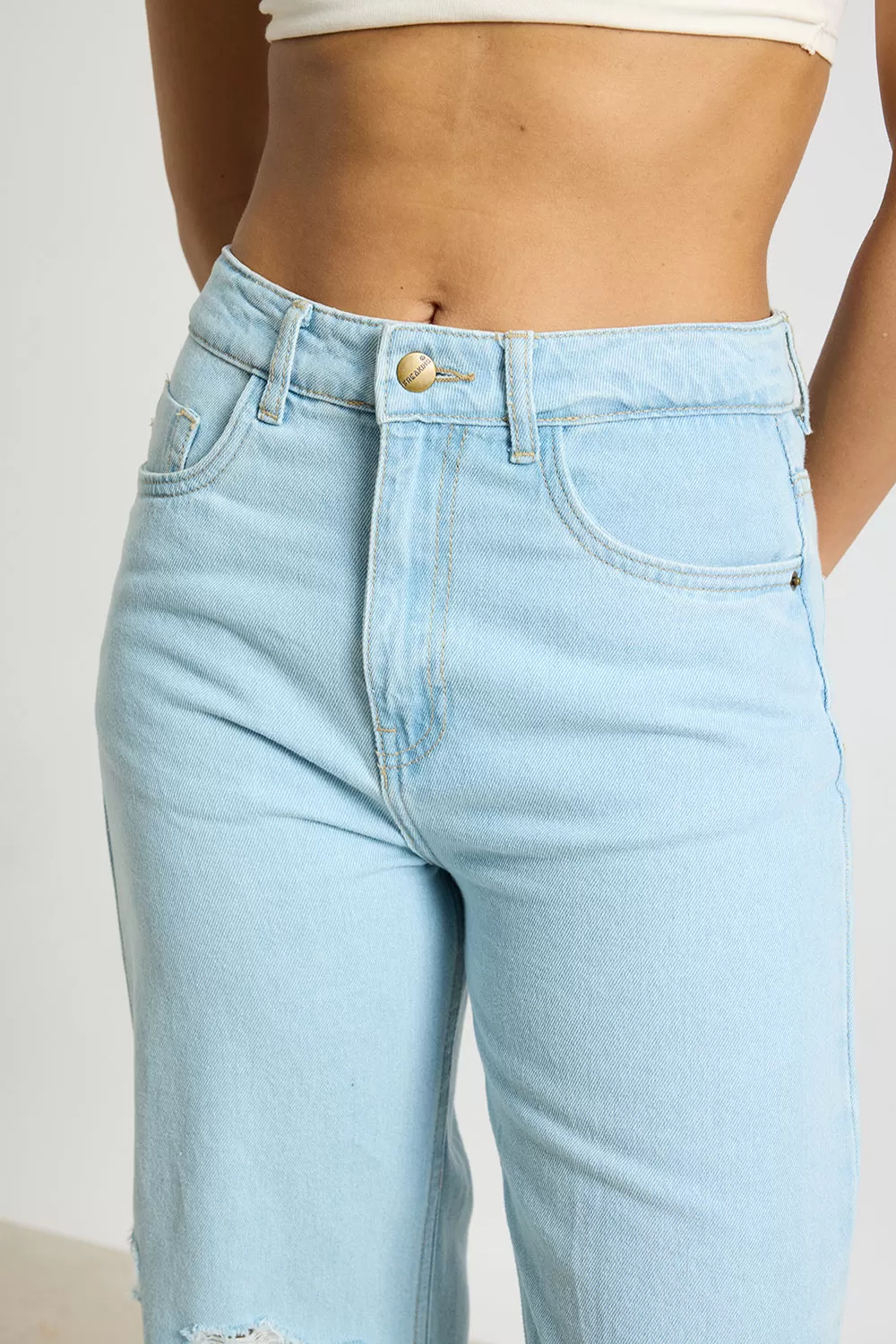 Aqua Haze Distressed High-Rise Jeans