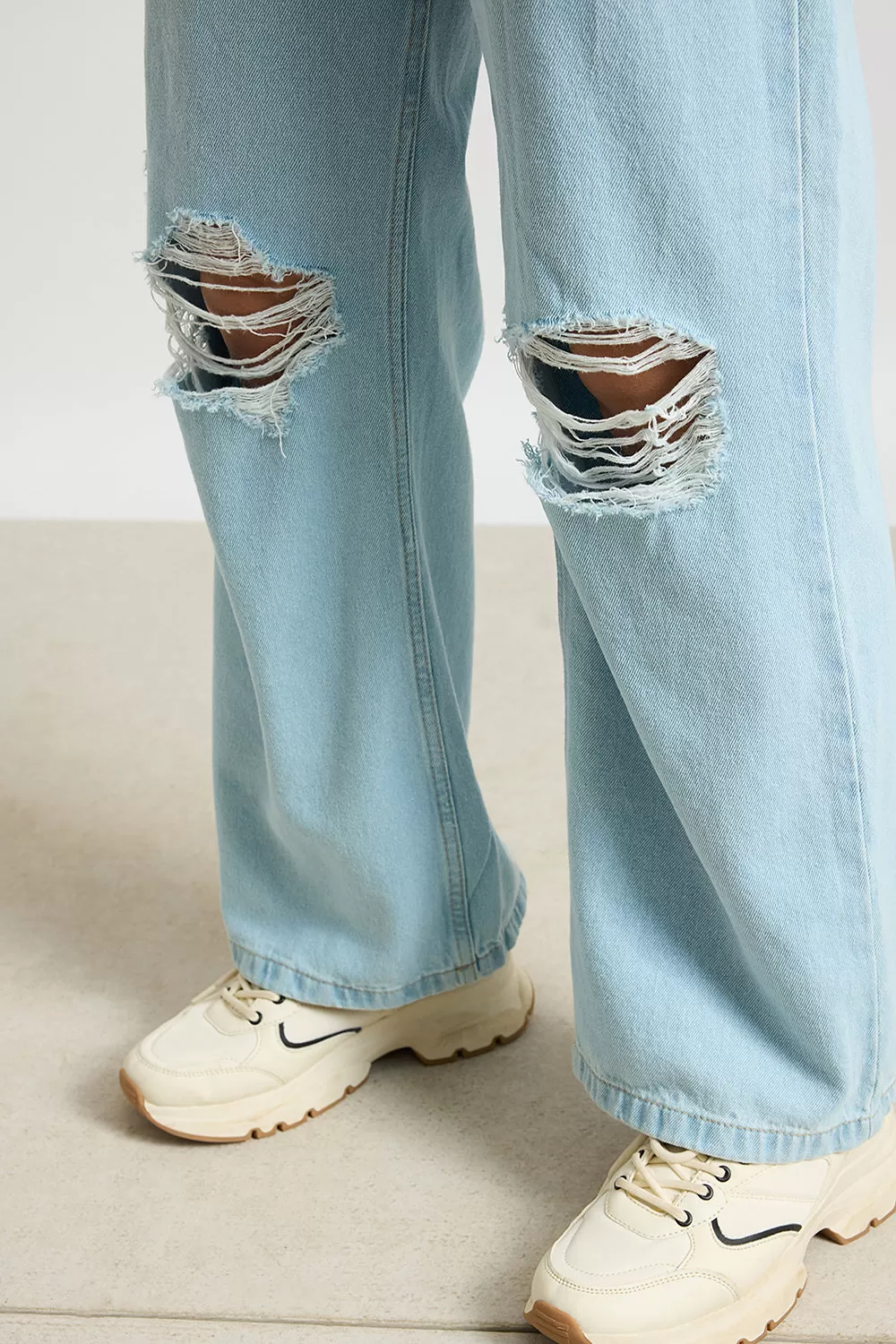 Aqua Haze Distressed High-Rise Jeans