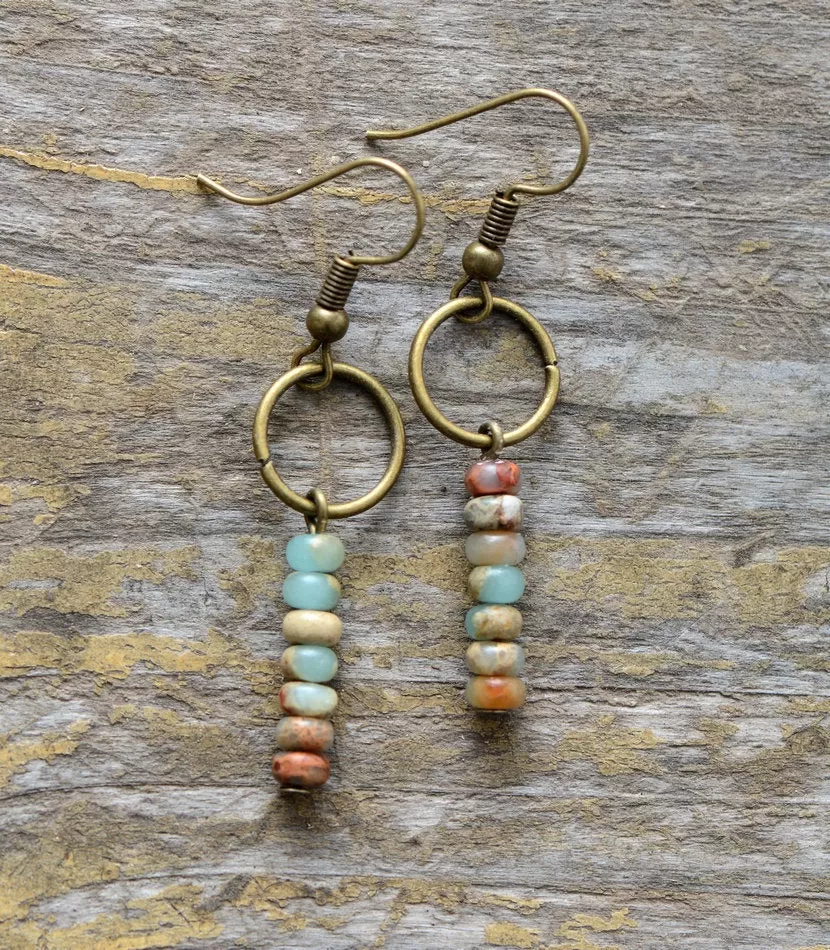 Aqua Terra Jasper Stone Dangling Earrings - Minimalist Jewelry