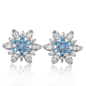 Aquamarine Blue Snowflakes Stud Earrings