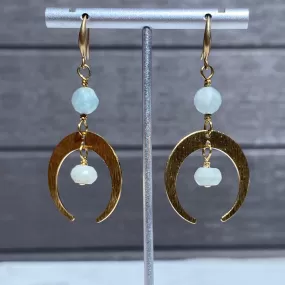 Aquamarine gemstone and brass Moon Earrings