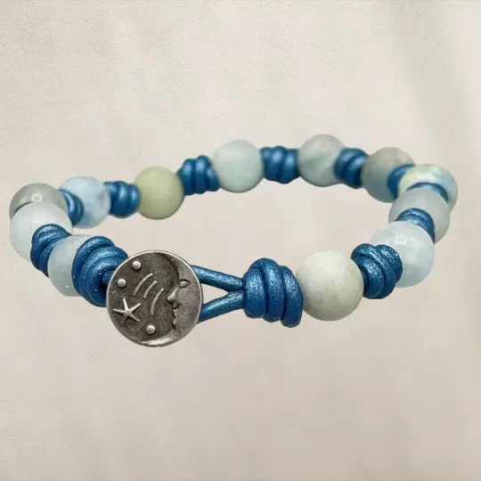 Aquamarine gemstone knotted Leather Bracelet