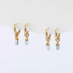 Aquamarine Huggie Earrings • Chunky 14k Gold Filled Hoops • Non Tarnish Waterproof • Minimalist Summer Aesthetic • Perfect for Daily Wear