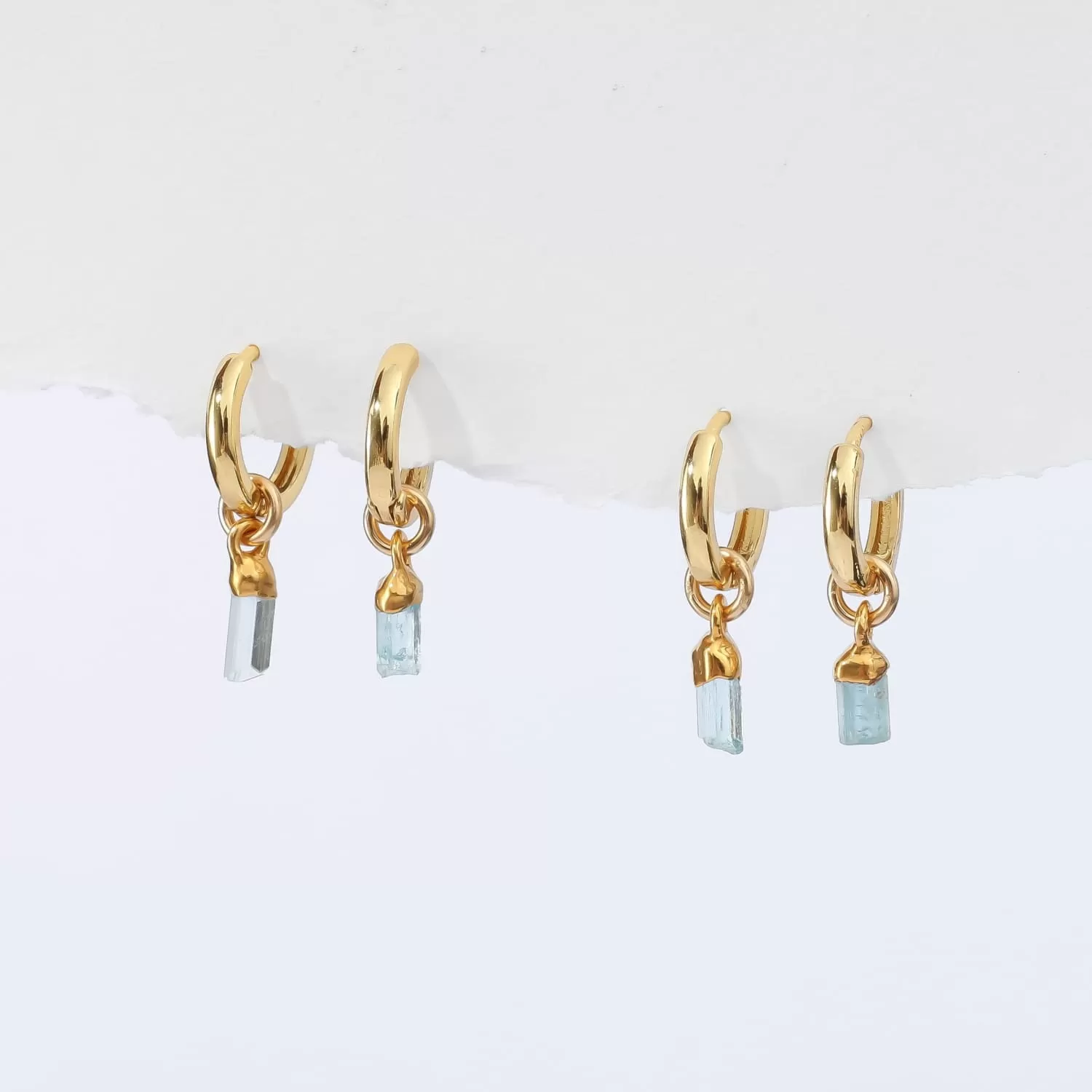 Aquamarine Huggie Earrings • Chunky 14k Gold Filled Hoops • Non Tarnish Waterproof • Minimalist Summer Aesthetic • Perfect for Daily Wear