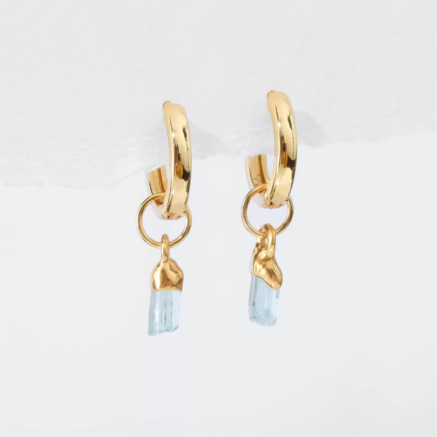 Aquamarine Huggie Earrings • Chunky 14k Gold Filled Hoops • Non Tarnish Waterproof • Minimalist Summer Aesthetic • Perfect for Daily Wear