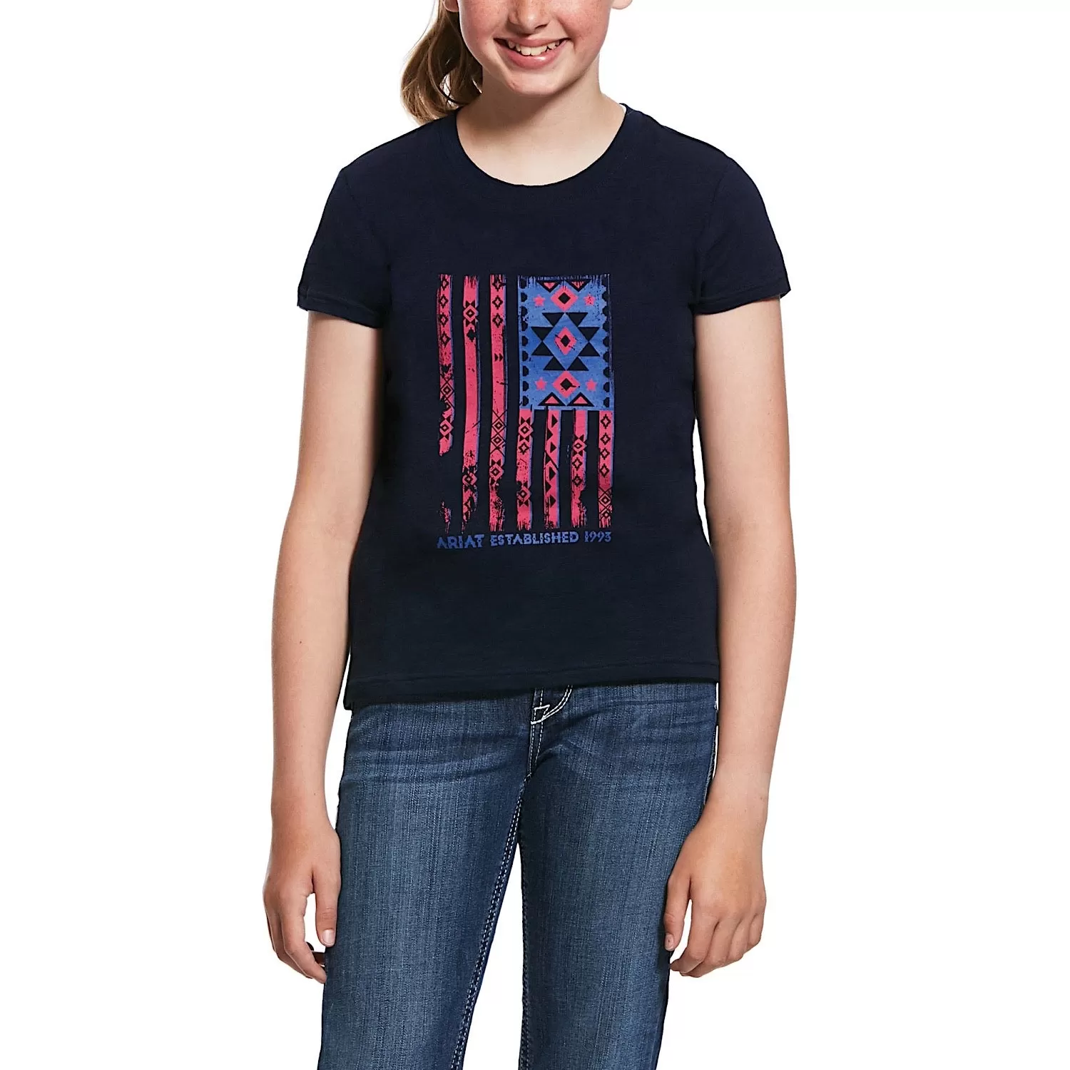 Ariat Girls Spirit S/S T-Shirt Navy - Medium