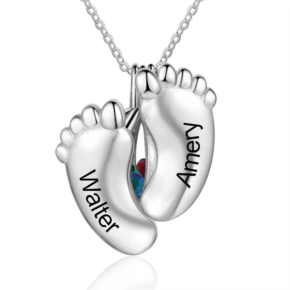 Baby Feet Engraving Name Pendant Customized Birthstone