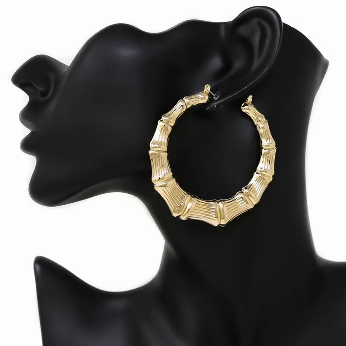 Bamboo Textured Metal Hoop Earrings (60 mm)