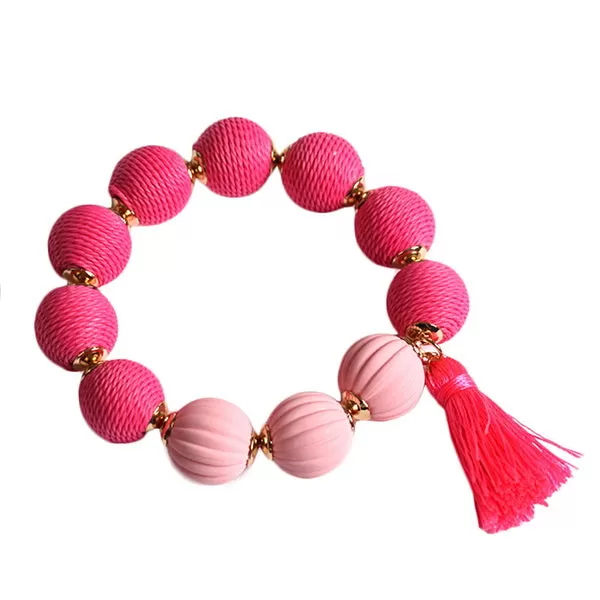 Barbie Theme Thread Ball Bead Stretch Tassel Bracelet