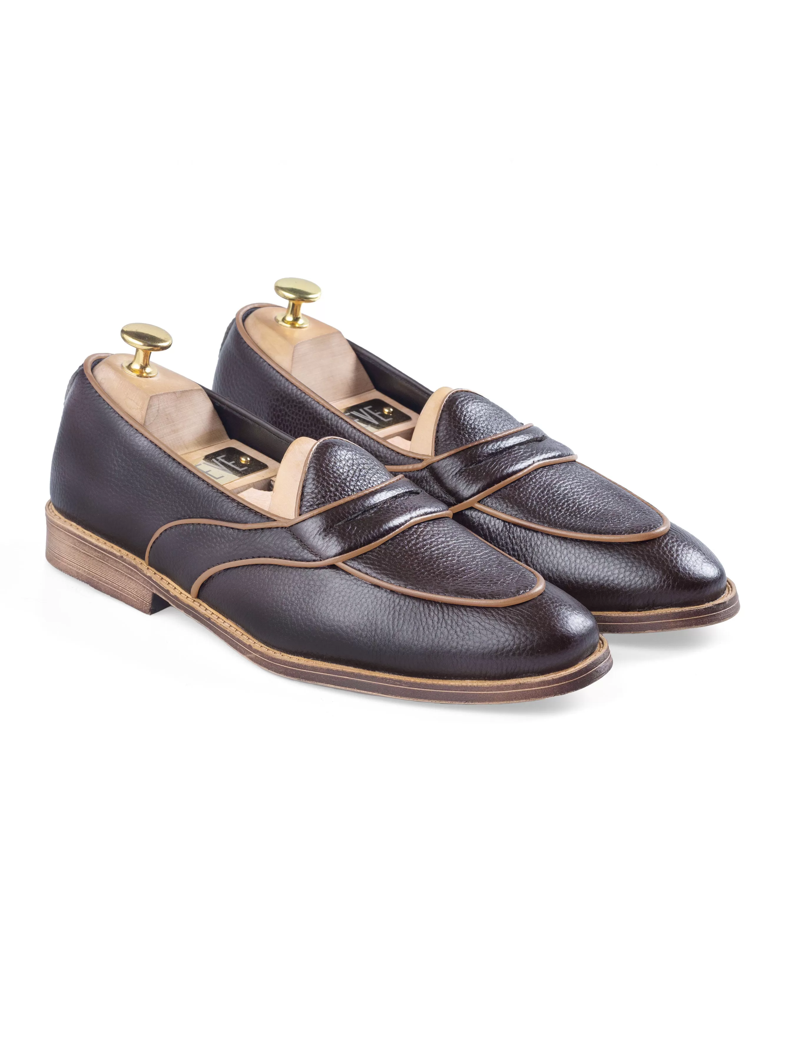 Belgian Loafer with Penny - Coffee Pebble Grain Leather (Flexi-Sole)