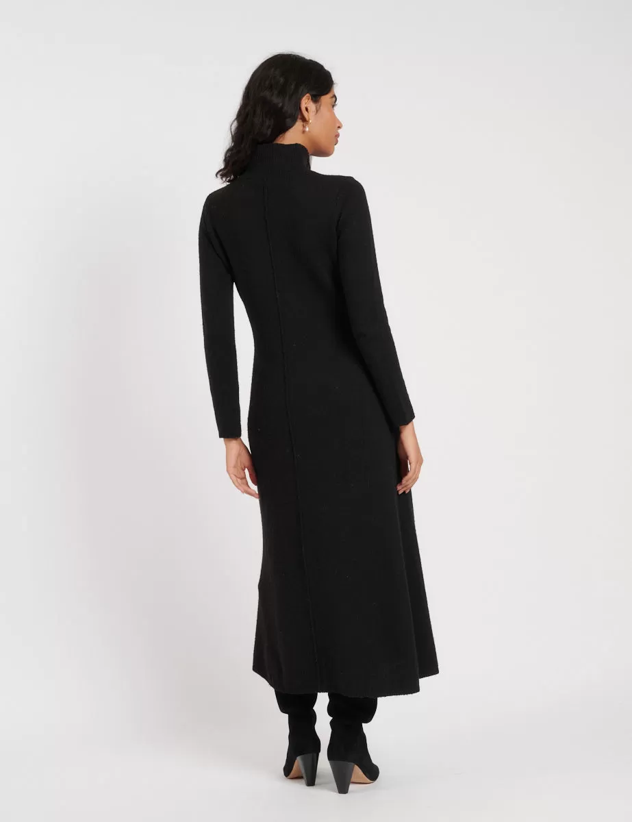 Black Knitted A-line Midi Dress