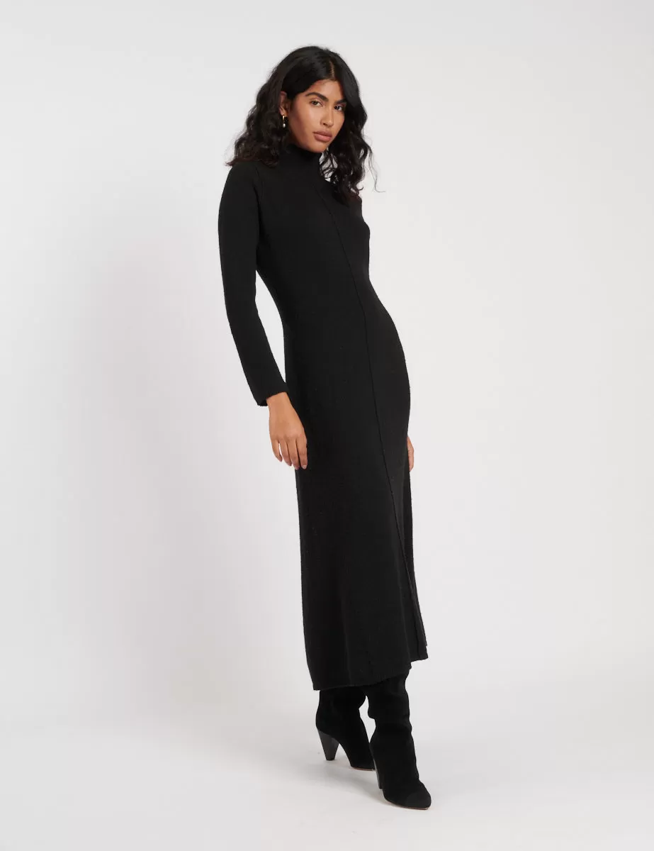 Black Knitted A-line Midi Dress