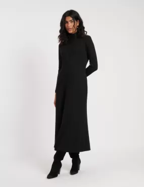 Black Knitted A-line Midi Dress