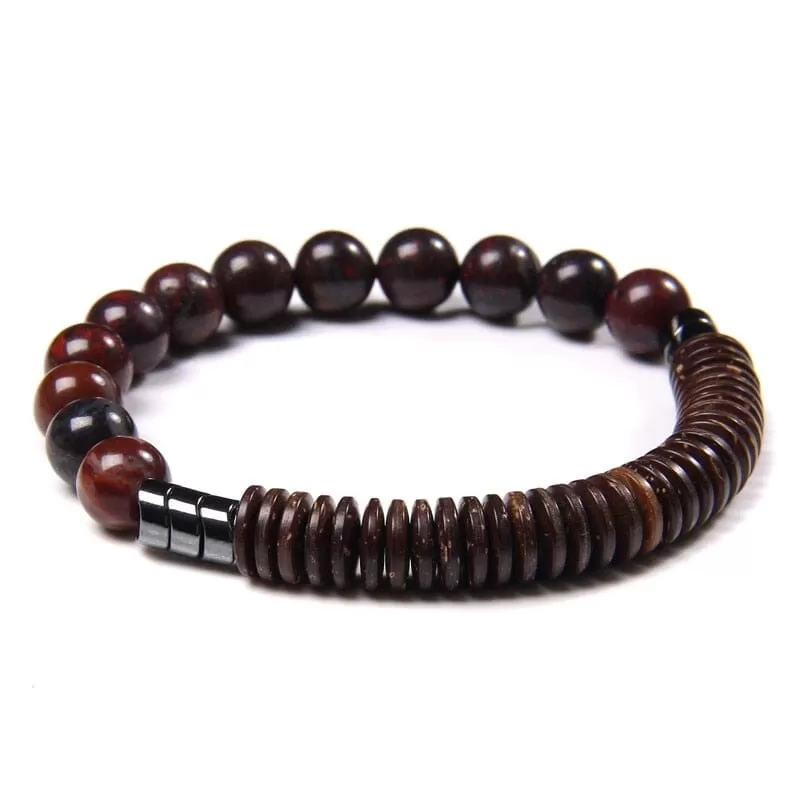 Bloodstone and Wood Flake Ethnic Bracelet