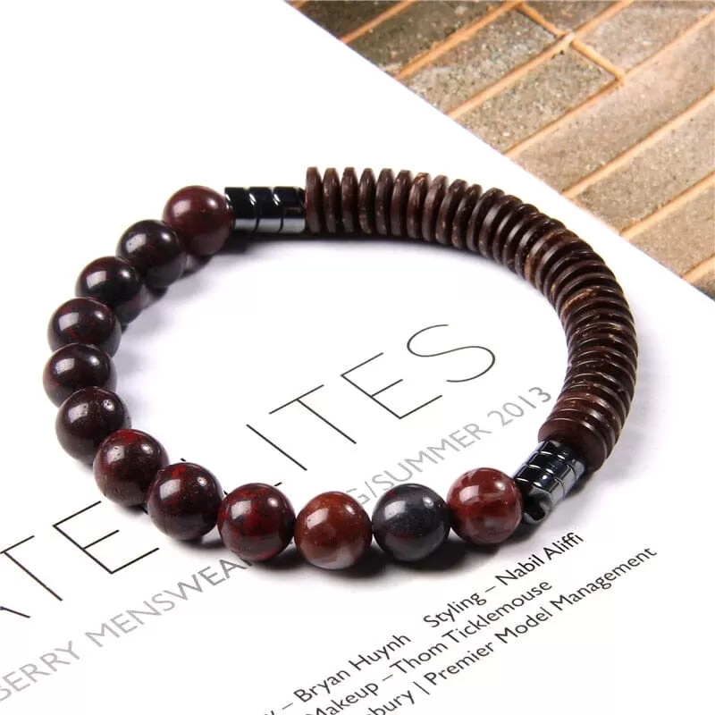 Bloodstone and Wood Flake Ethnic Bracelet