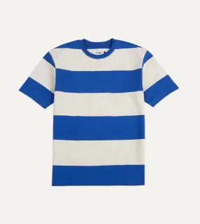 Blue and White Wide Stripe Heavy Cotton Crew Neck Hiking T-Shirt