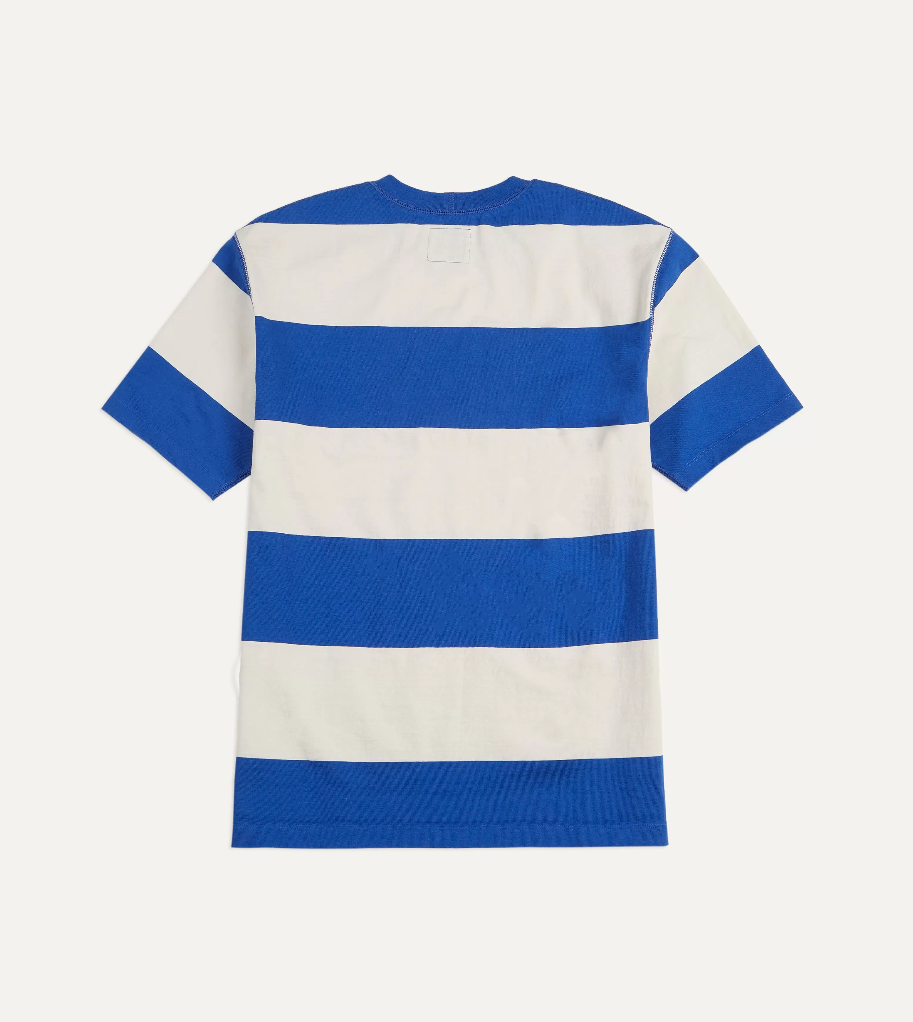 Blue and White Wide Stripe Heavy Cotton Crew Neck Hiking T-Shirt