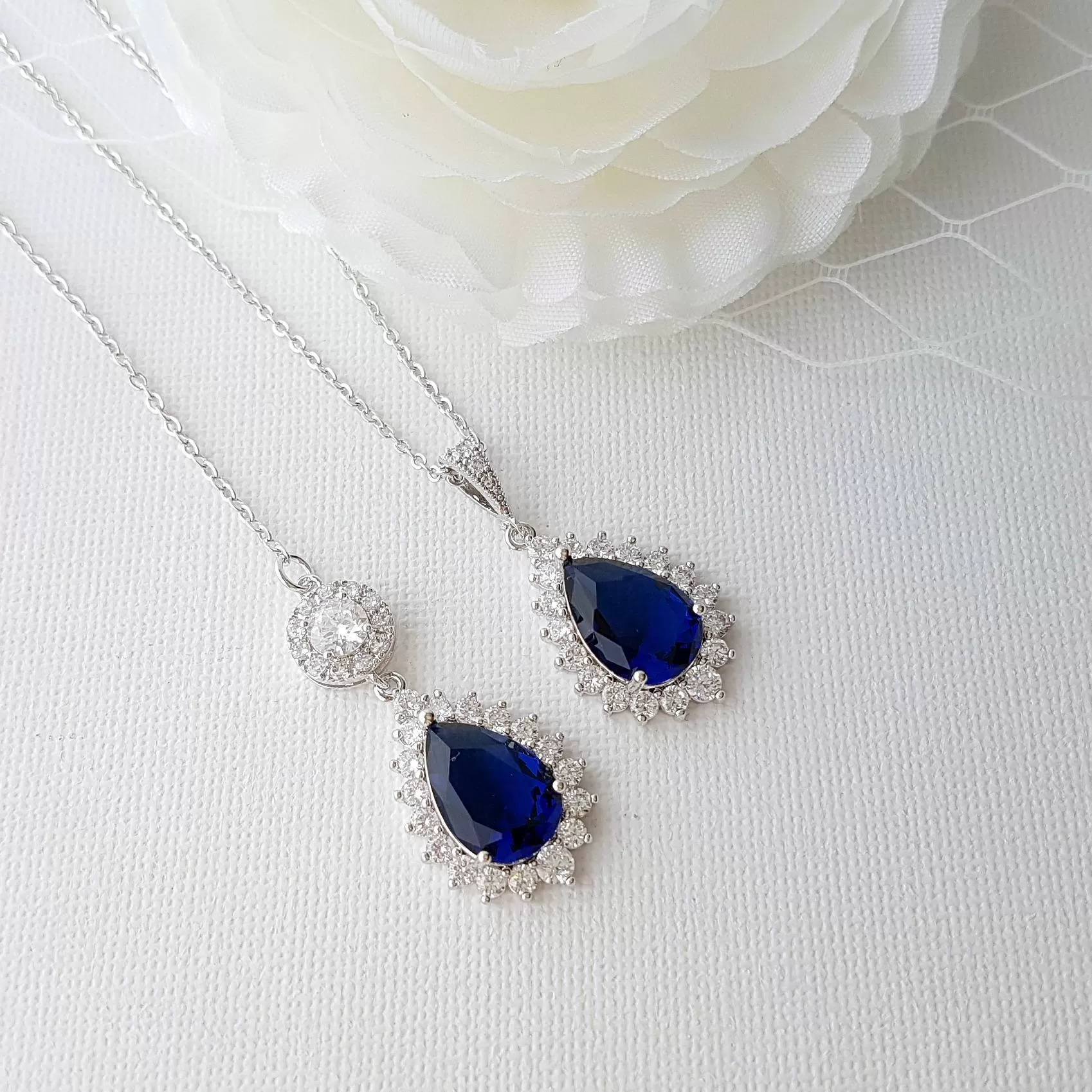 Blue Bridal Necklace in Rose Gold with Backdrop-Aoi