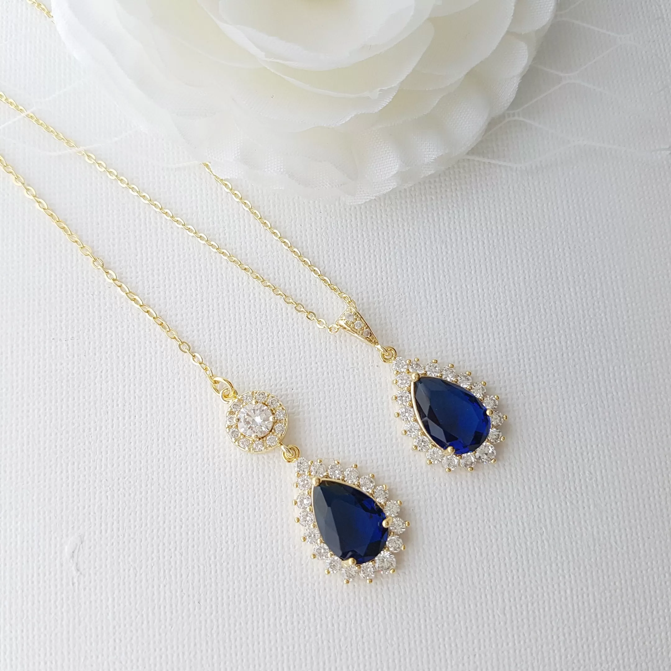 Blue Bridal Necklace in Rose Gold with Backdrop-Aoi