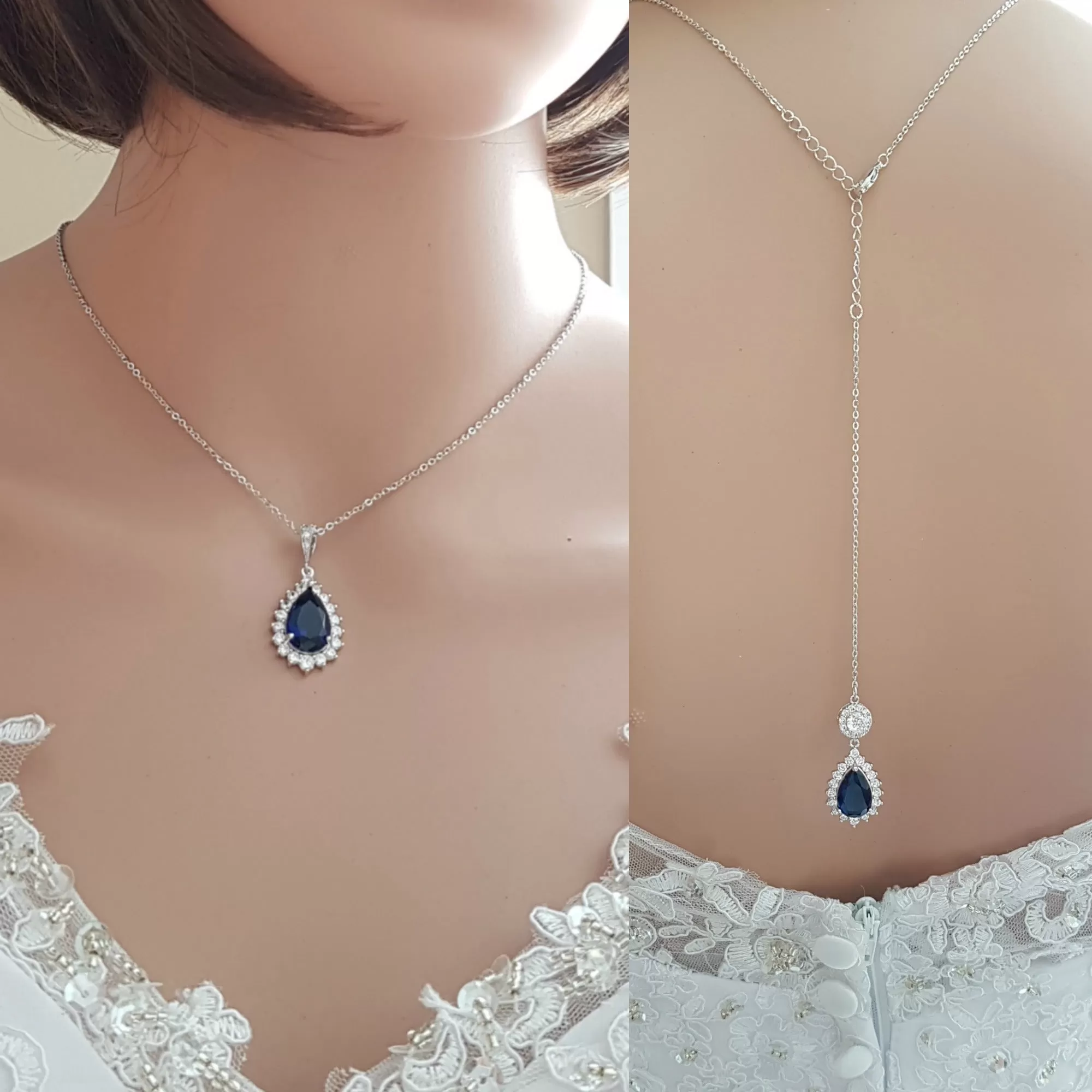 Blue Bridal Necklace in Rose Gold with Backdrop-Aoi