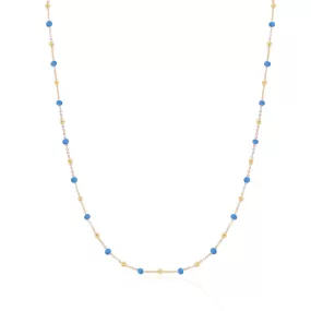 Blue Enamel Bead Chain Necklace