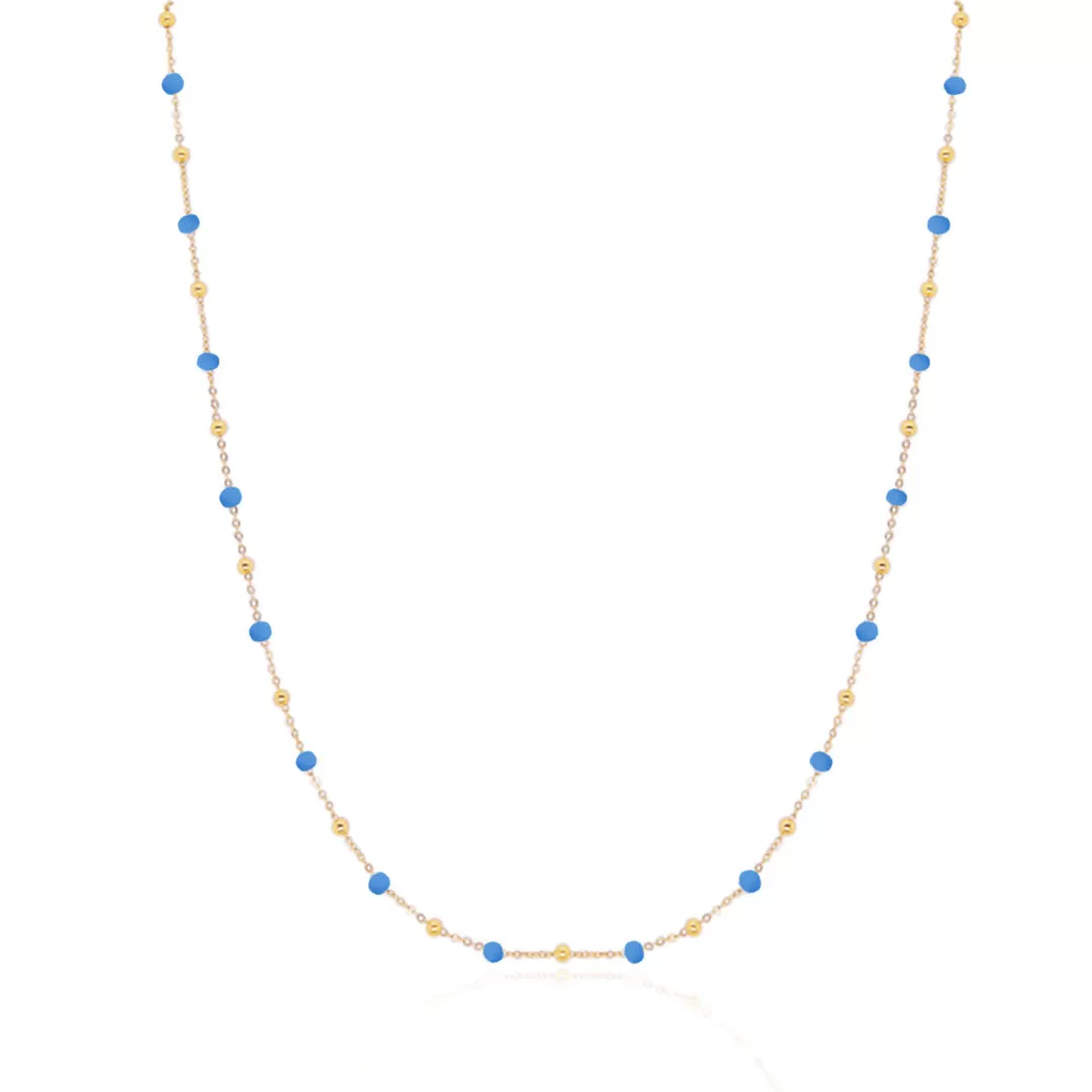 Blue Enamel Bead Chain Necklace