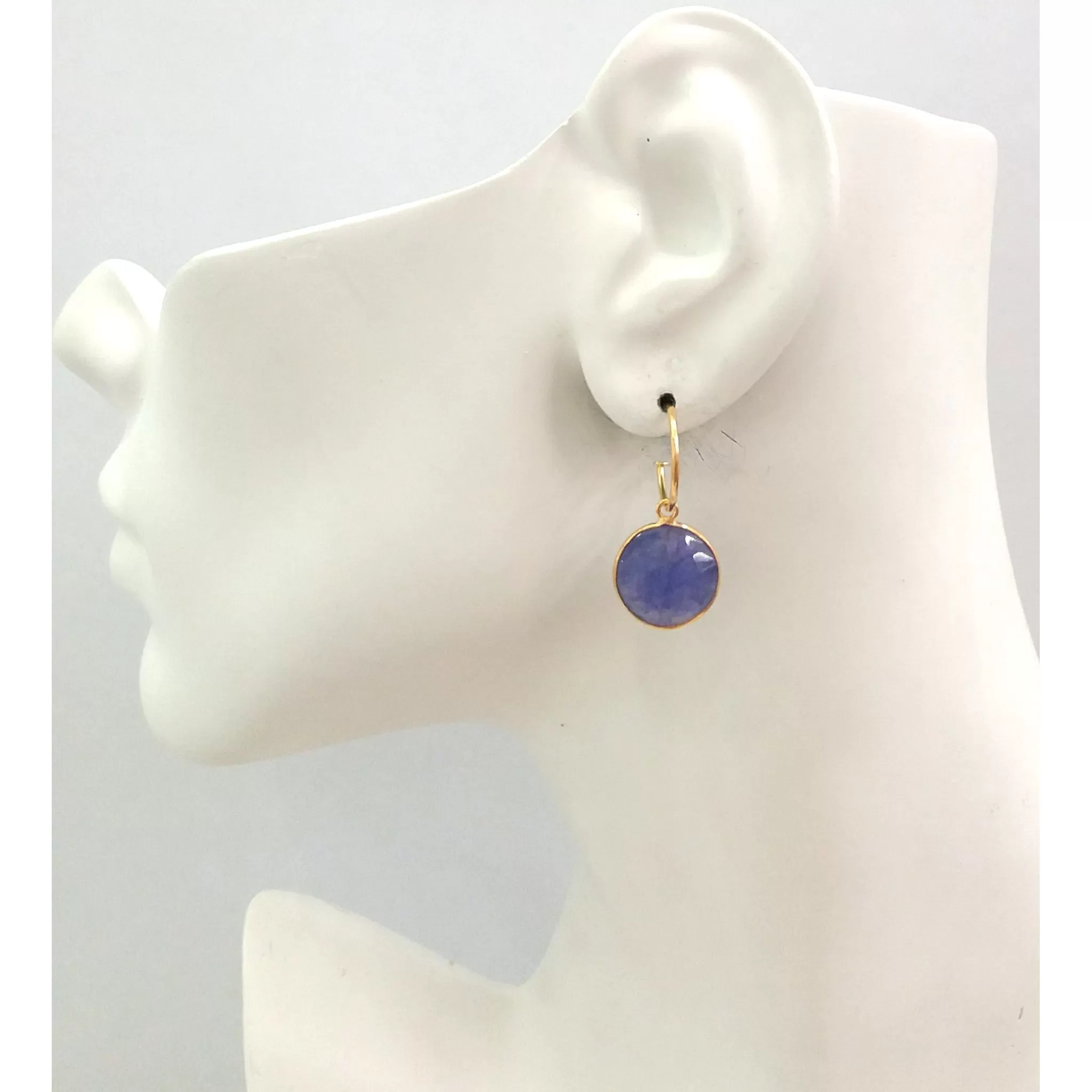 Blue Sapphire Single Drop Hoop Earrings (Stud Closure)