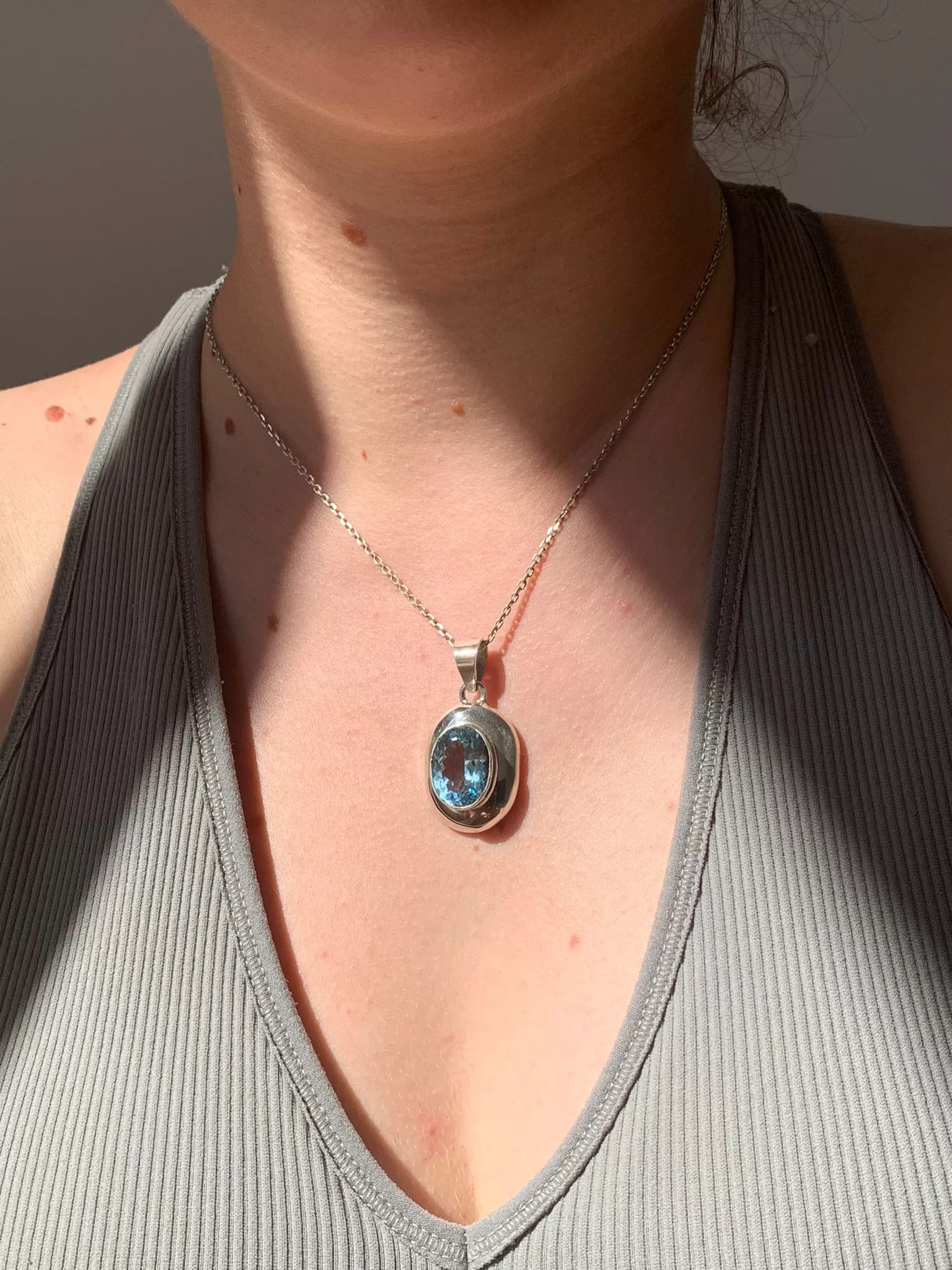 Blue Topaz Medea Pendant - Large Oval