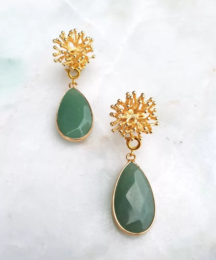 Branch Coral Studs with Detachable Green Jade Dangles