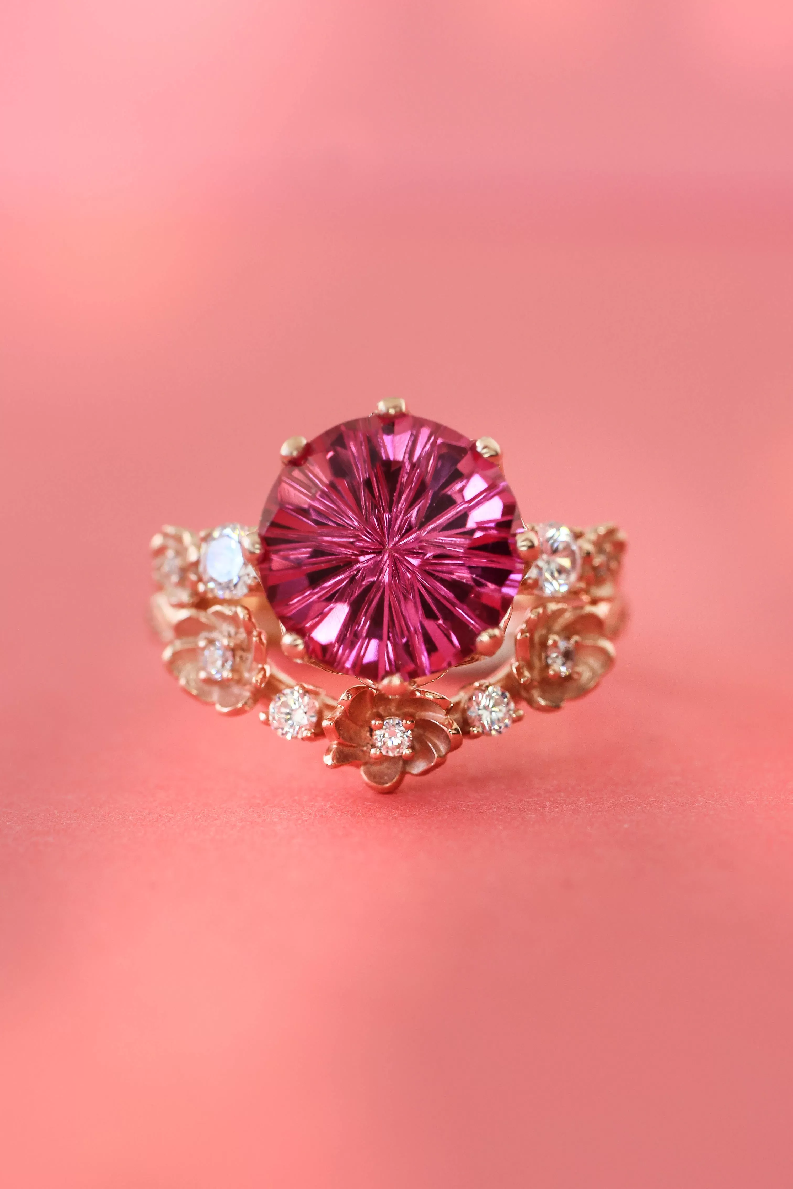 Bridal set with fancy cut pink topaz and diamonds / Fiorella