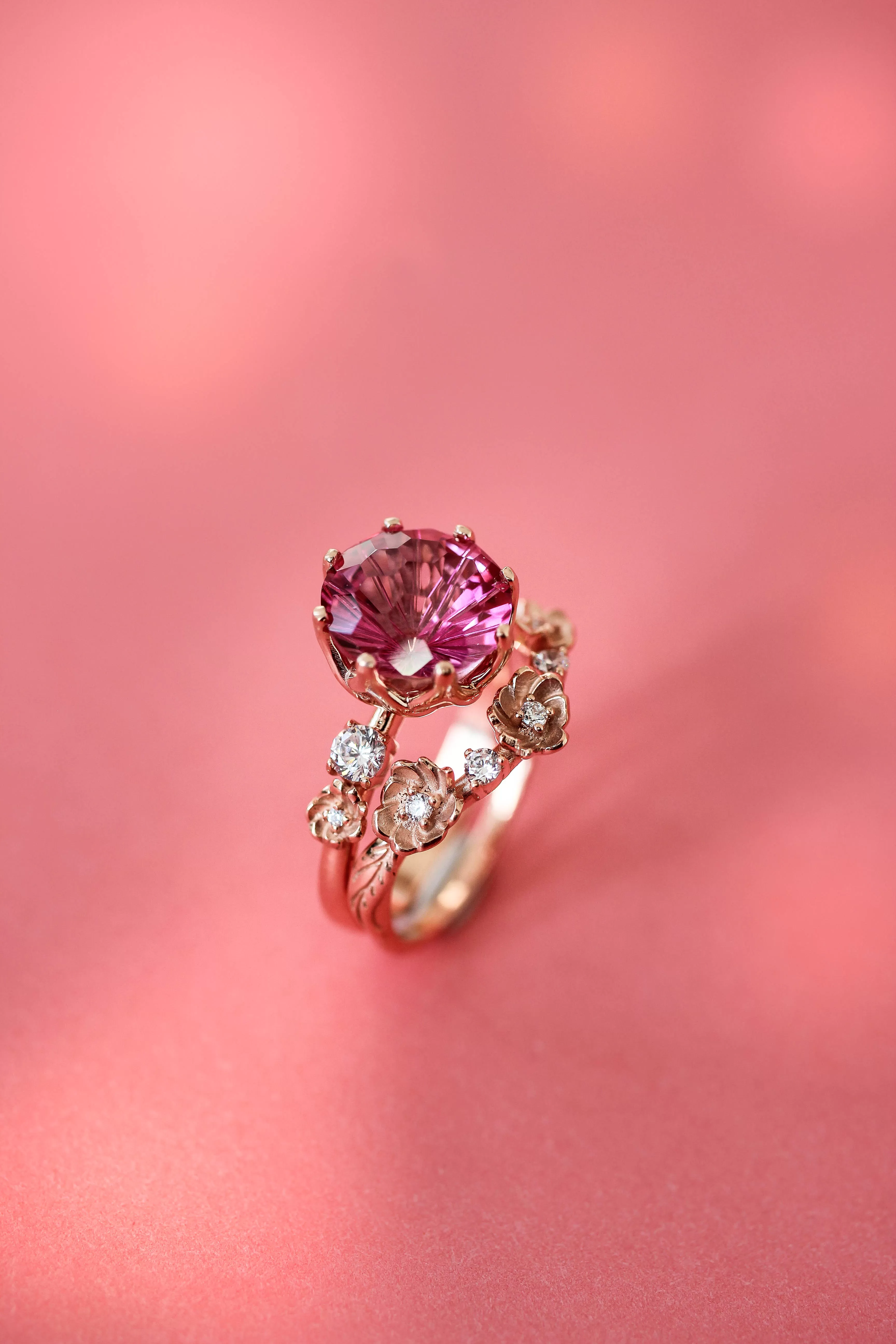 Bridal set with fancy cut pink topaz and diamonds / Fiorella